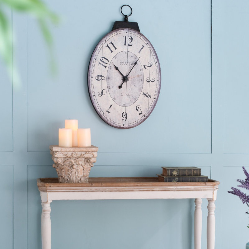 18inx29in Antique White Oval Wall Clock, Traditional Vintage Home Decor Clock